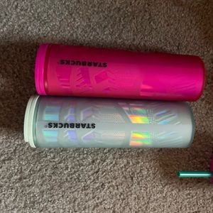 TWO SB CUPS holograph and hot pink hot cups BNWT